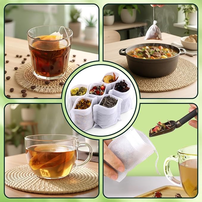 200Pcs Disposable Tea Bags for Loose Leaf Tea, Empty Tea Filter Bags for Cooking, Infuser Sachets for Spice, Coffee, Herb and More (3.54x2.75 Inch)