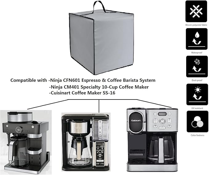 AF-WAN Silver Grey Coffee Maker Cover, Waterproof, UV Resistant, Compatible with Ninja CFN601, CM401, Cuisinart SS-16