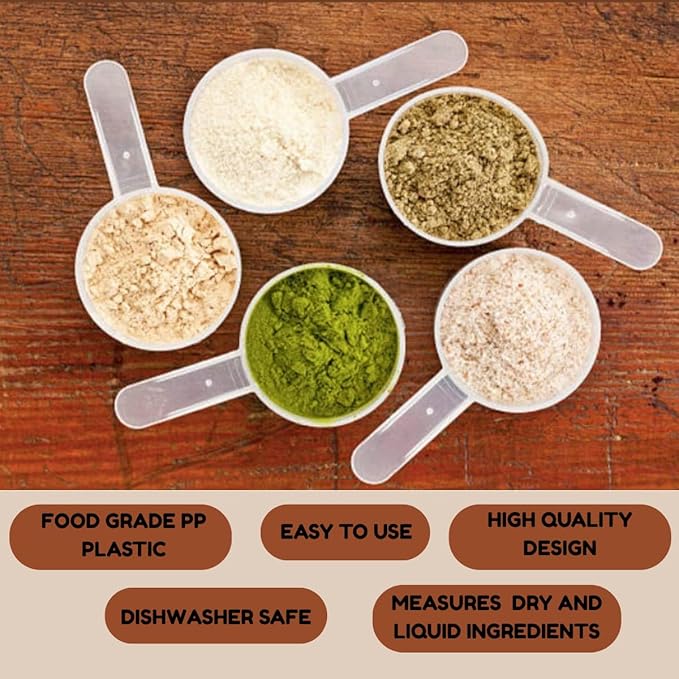Plastic Measuring Scoop, (9 cc | 2 tsp | 9 mL) Long Handle Spoons for Powders, Granules, Coffee, Pet Food, Baking Supplies, Protein and Other Dry Goods, BPA Free (Set of 10)