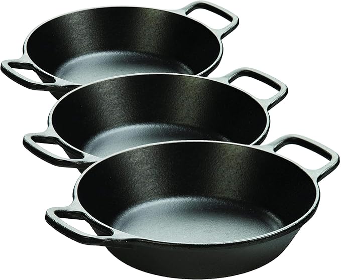 Lodge 8 Inch Pre-Seasoned Cast Iron Skillet - Dual Assist Handles - Use in the Oven, Stove, Grill, or Over a Campfire - Black (Pack of 3)