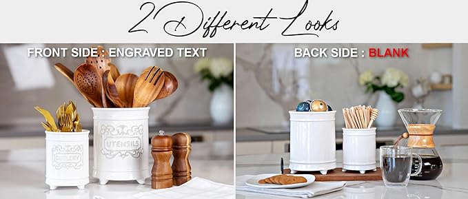 25DOL Large 7.5"+5.5" Elegant Ceramic Utensil Holder for Countertop, Cooking Utensils Organizer for Spatula, Large Utensils Crock for Kitchen Counter, Kitchen Decor, set of 2, White