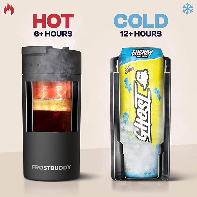 Frost Buddy Universal Can Cooler - Fits All - For Regular 12 & 16 oz or Slim-Size Bottles - Insulated Double-Walled Stainless Steel (Gunmetal Glory)