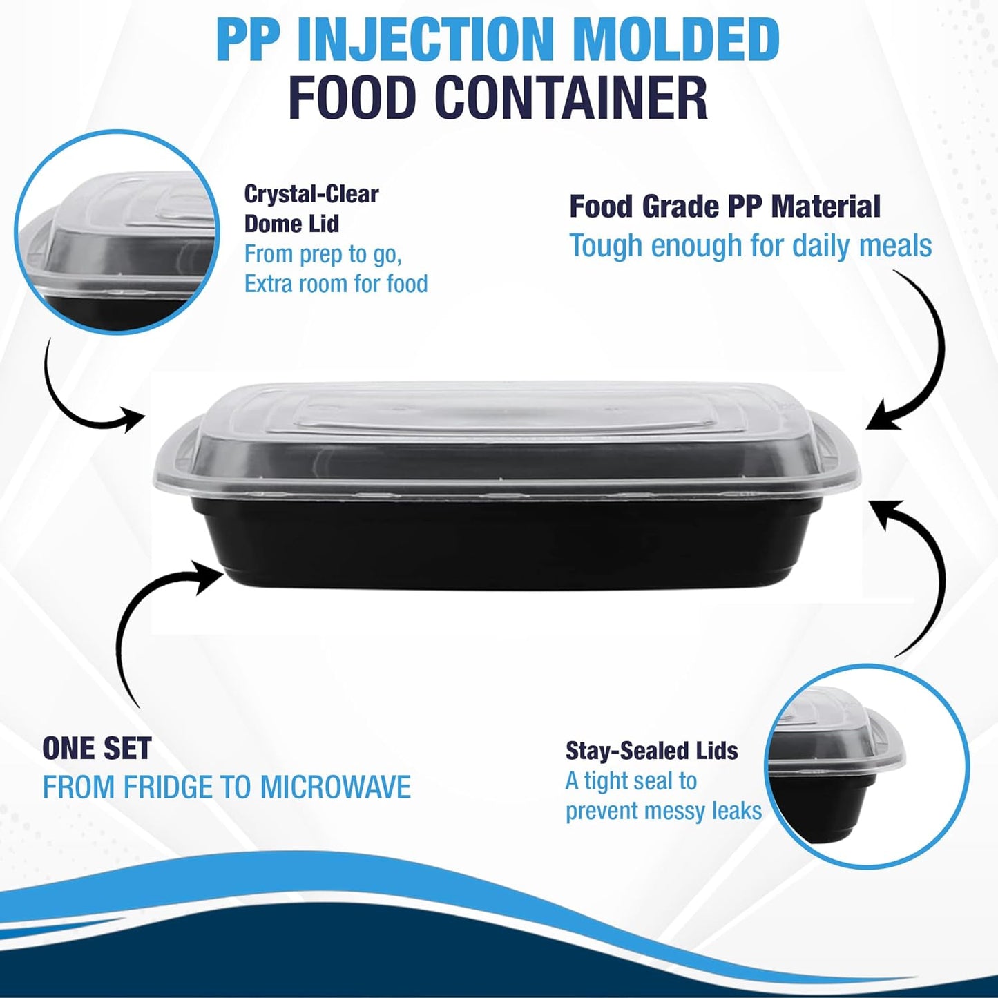 Ruthy's Outlet Meal Prep Containers W/Lids -Square Food Storage – BPA-Free| Stackable | Microwave | Freezer & Dishwasher Safe | Reusable Lunch Bento Box Portion Control & Planning (50 Pack, 16 oz)