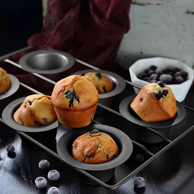 Popover Cake Pan, Non-Stick Muffin, Muffin Pan Cupcake Pan, Cupcake Bakeware for Oven Baking Vertical Cup Design 6-Cavity Versatile Waffle Pudding Pan Black