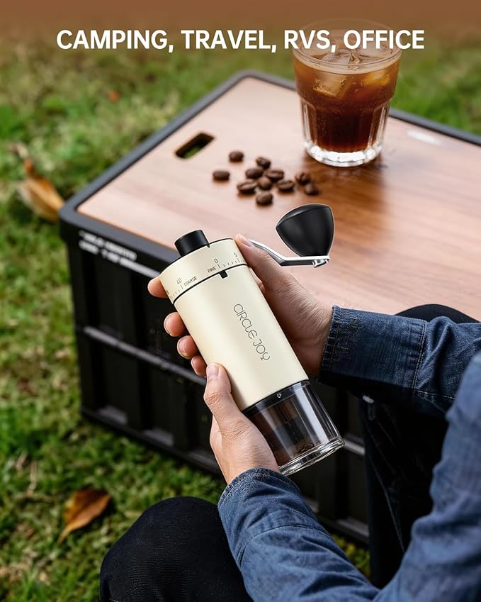 CIRCLE JOY Mini Manual Coffee Grinder with 40 External Adjustable Settings and Ceramic Conical Burr, Portable Stainless Steel Hand Coffee Grinder for Home and Travel