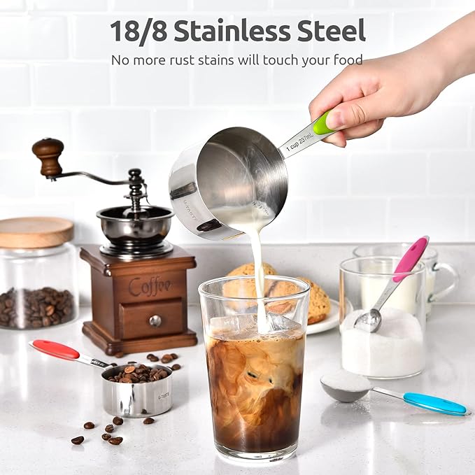 U-Taste 18/8 Stainless Steel Measuring Spoons Set for Dry and Liquid Ingredients(Set of 7), and Upgraded Measuring Cups and Spoons Set of 10 with Reinforced Welded Handle (Color)