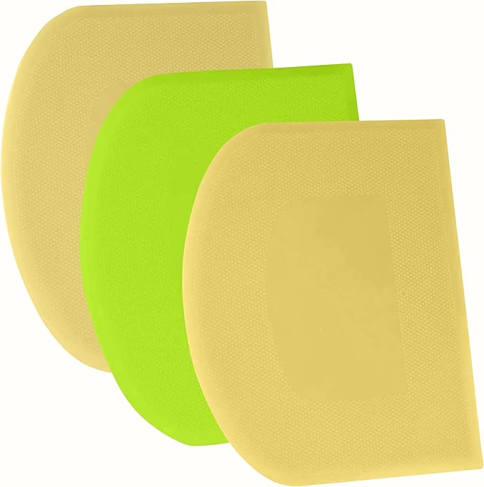 SURDOCA Dough Scraper Bench Scraper - 3P 11.8x7.3" Plastic Flexible Bowl Scraper, Sharp Edge & Angles Cake Scraper. Non-Slip Bakeware Decorating Tools Sculpting & Modeling Tools - Yellow+Green+Yellow