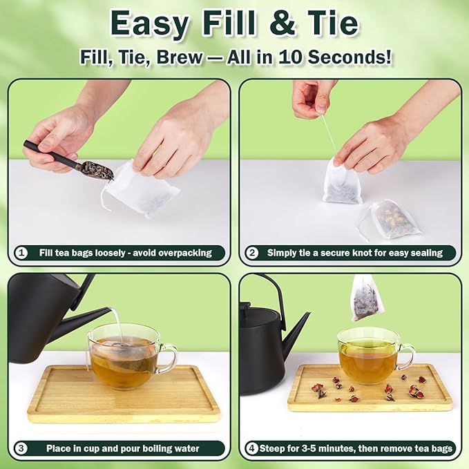200Pcs Disposable Tea Bags for Loose Leaf Tea, Empty Tea Filter Bags for Cooking, Infuser Sachets for Spice, Coffee, Herb and More (3.54x2.75 Inch)