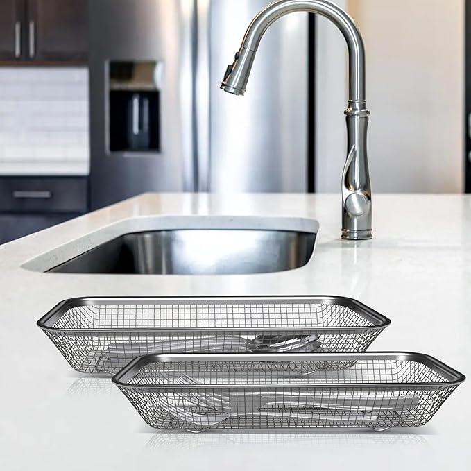 Utensil Drying Rack, 2 Pack Stainless Steel Utensils Holder Dishwasher Silverware Basket, Compact Dish Rack Chopsticks Spoons, Forks, Knifes Drainer Basket Organizer for Kitchen Counter