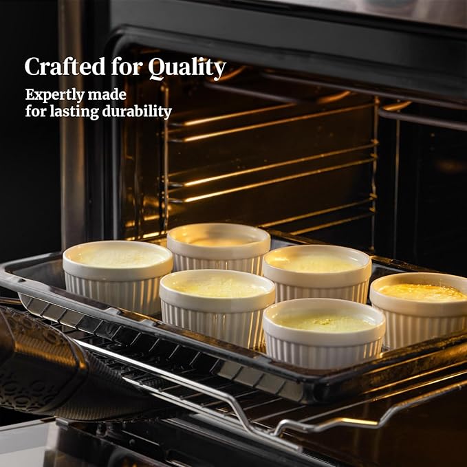 DOWAN Ramekins 6 oz Oven Safe for Creme Brulee Souffle, Porcelain Ramekin for Baking, Classic Style Small Bowls Souffle Dishes Custard Cups for Dipping Sauce, Set of 6, Soft White