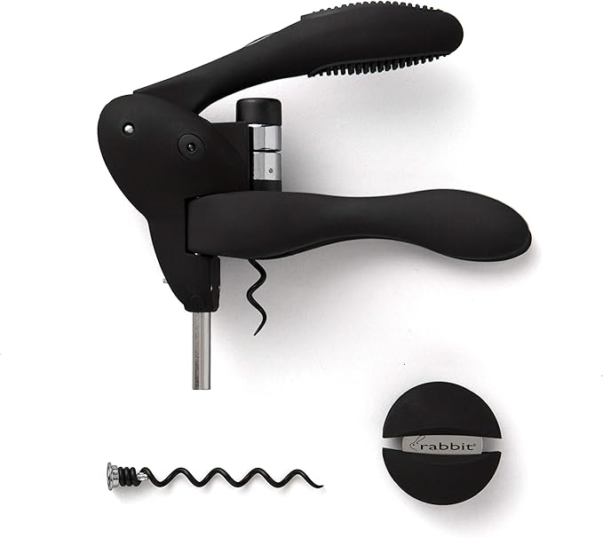 Rabbit Wine Corkscrew with Foil Cutter, 1 EA, Black & Bottle Stoppers, Set of 4, Multicolor