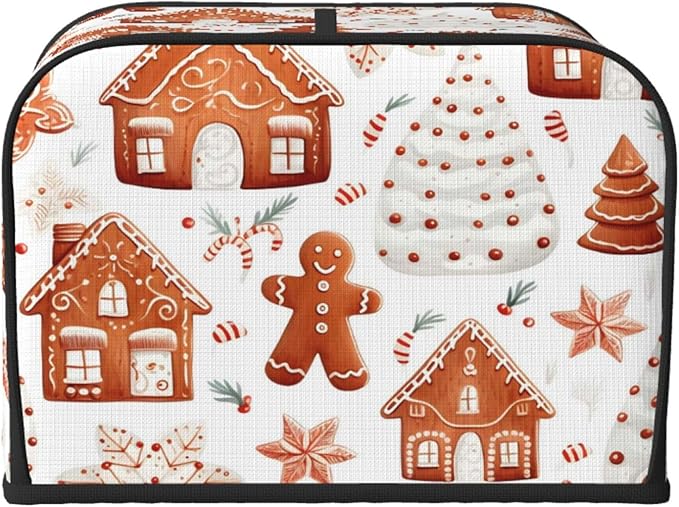 Toaster Cover 4 Slice Christmas Tree Gingerbread Snow Waterproof Appliance Cover with Hang Loop Bread Baker Toaster Cover for Kitchen