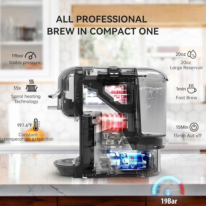 Multi-Capsule Coffee Maker, Hot/Cold Coffee Maker, Milk, ESE Pod Ground Coffee, Cafeteria, 19 Bar, 5 in 1 (Color : H2B M1A Tray WH, Size : CHINA_EU)