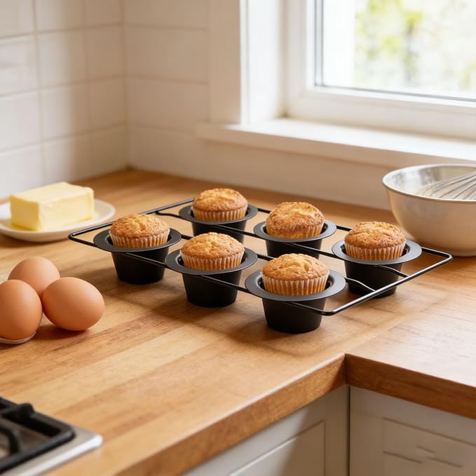 6 Cup Popover Pan for Baking Deep Non Stick Sturdy Carbon Steel Bakeware for Yorkshire Pudding Muffins Popovers