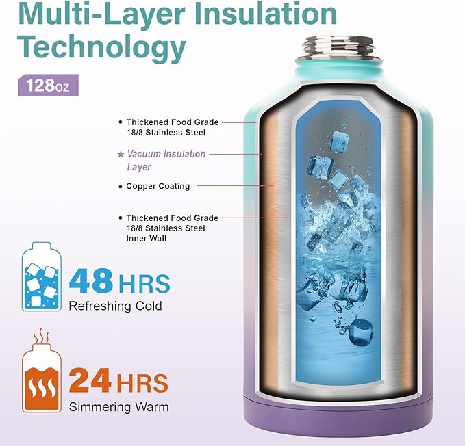 DYSANKY 1 Gallon Water Bottle Insulated | Thickened Stainless Steel Vacuum Metal Water Jug | Portable Sports Large for Gym and Hiking with Straw, Carrier Bag, Handle Strap | BPA-Free 128 oz