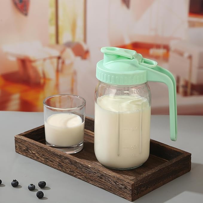 Mihlapi Glass Pitcher with Lid, 64 OZ Mason Jar Pitcher Double Leak Proof, 2 Quart Breast Milk Storage Containers for Fridge, Wide Mouth Glass Jar for Sun Tea, Juice, Cold Brew Coffee