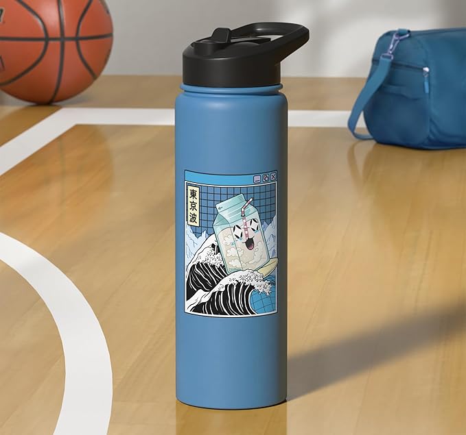 Milk Carton Surfing Great Wave Kawaii Vaporwave Anime Stainless Steel Insulated Water Bottle
