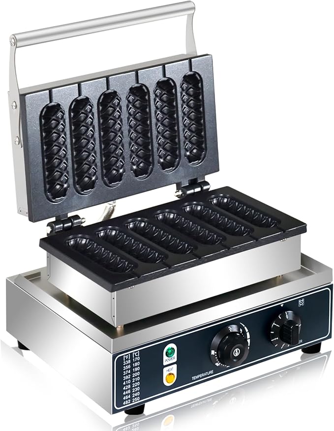 Commercial Corn Dog Waffle Maker,1600W Lolly Stick Waffle Maker,6 Slice Non-Stick,Stainless Steel Corn Hot Dog Waffle Iron with Temp and Time Control, for Restaurant Bakery Snack Bar Family.