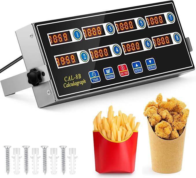 Relaxweex 1 Pack Commercial 8 Channel Digital Kitchen Timer, Multi-Countdown Timer with Loud Alarm & Large LCD Display, Wall Mount or Countertop for Restaurant, Fry Station, Baking & Lab Use
