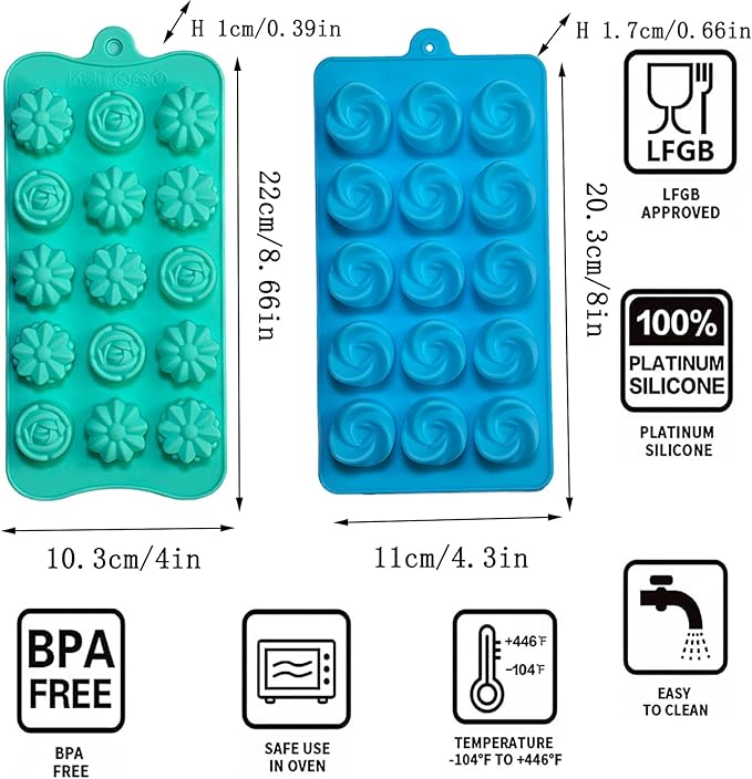Gummy Candy Molds - 4Pcs Silicone Chocolate Mold, Non-stick and Bpa Free for Chocolate, Baking, Jelly, Wax Melt, Ice Cubes