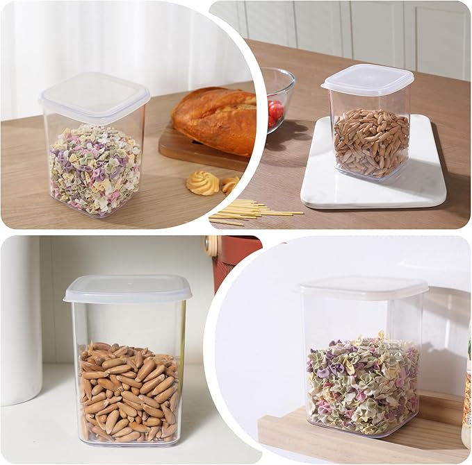 novelinks Clear Plastic Jars with Lids, Reusable Empty Square Storage Containers for Household and Kitchen Organizing (12 Pack Medium)