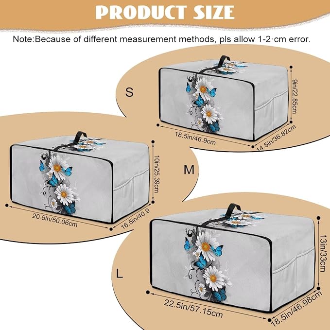 Toaster Oven Cover Dust-Proof Countertop Convection Oven Cover Protective Smart Microwave Oven Accessories and Decor, L, 18.5 x 22.5 x 13 inches, Daisy Butterfly Gray