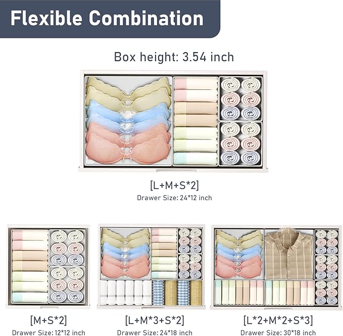 DIMJ Drawer Organizer Clothes - 30 Pack Closet Drawer Organizer Bins for Baby Clothes Storage, Fabric Dresser Organizer for Nursery Bedroom, Foldable Small Drawer Dividers for Underwear Socks