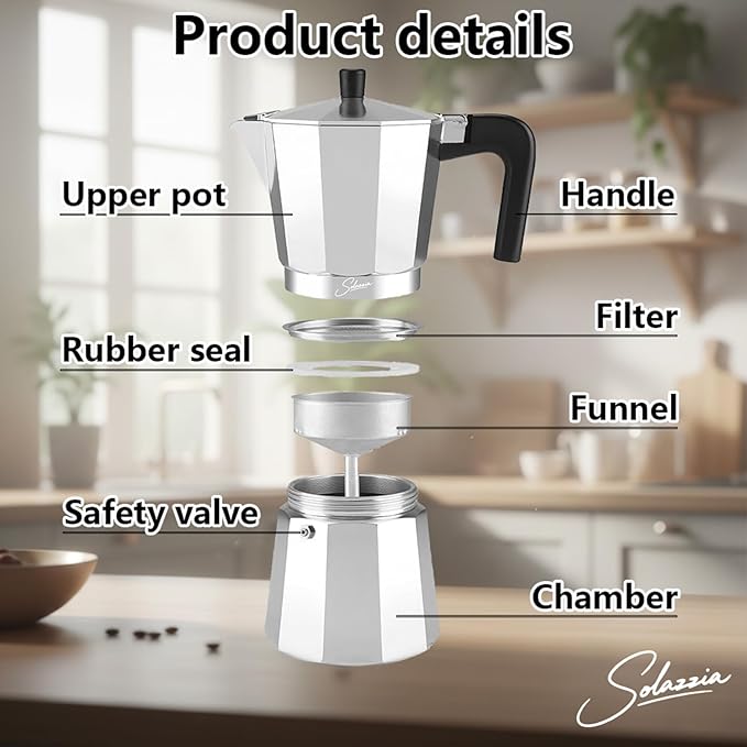 9 Cup Stovetop Espresso Maker Italian Moka Pot, Stove Top Cuban Coffee Maker, Greca Mocha Pot(Basic, 15 oz/450ml)