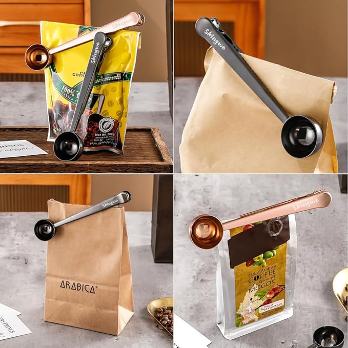 Coffee Scoop with Bag Clip, Multi-Function Milk Powder Measuring Spoon, 20ml (2*Black)
