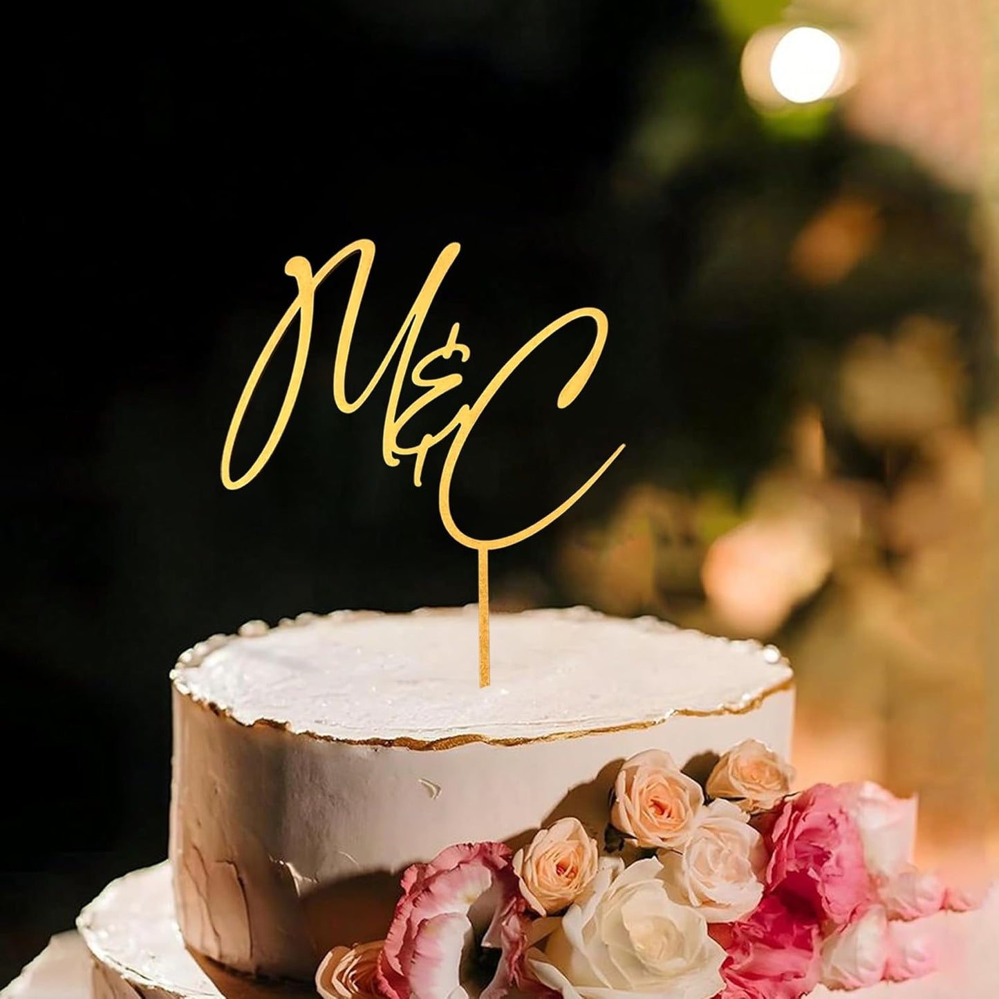 Personalized Wedding Cake Topper, Gold Cake Topper For Wedding, Rustic Weddings Cakes Topper, Personalized Acrylic or Wood Cake Decoration for Engagement, Anniversary, Bridal Shower 4