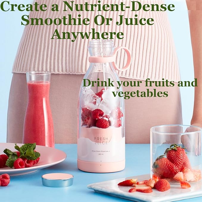 Upgraded Fresh Juice Blender Bottle Portable, Juicer Portable Blender Shake, 380ML USB/Magnetic Charging for Shakes and Smoothies, with Travel Cup and Lid (White,USB charging)