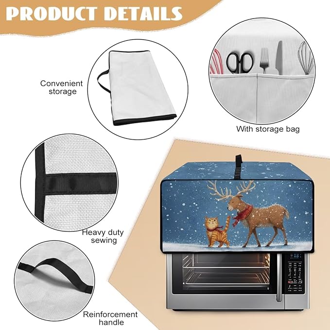 Air Fryer Toaster Oven Dust Cover Countertop Microwave Dust Cover Protector, Compatible with Convection Oven, S, 14.5 x 18.5 x 9 Inches, Reindeer Cat Christmas Decor