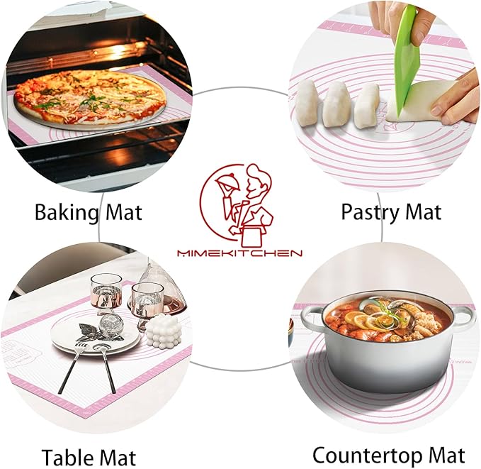 Non-stick Silicone Pastry Mat, Extra Large Baking Mat for Cookie Bread Pizza Pie Crust, Silicone Dough Mat for Rolling, Non-slip& Heat Resistant Pink 32X24 INCH
