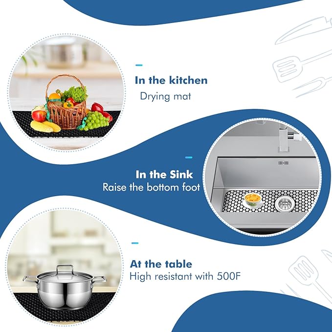 Bestjing Silicone Sink Protectors for Kitchen Sink with Center Drain, 26"x 14" Kitchen Grid Accessory, Non-Slip Heat-Resistant Mat for Bottom of Farmhouse Porcelain Stainless Steel (Center Hole,Black)