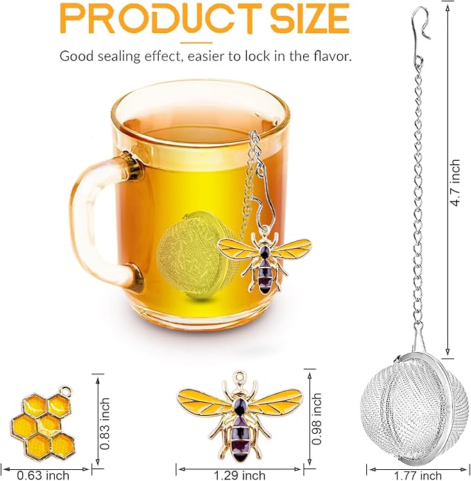 Tea Strainers for Loose Tea, Set of 2 TeaSanavie Stainless Steel Tea Ball, Tea infuser with Honeybee & Beehive Charm