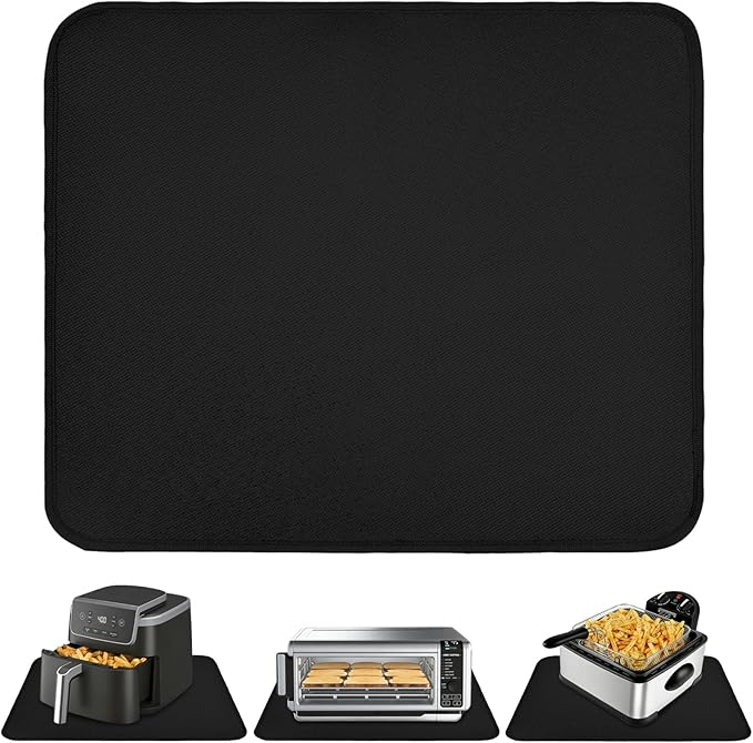 Heat Resistant Mat for Air Fryer, Deep Fryer, Oven, 12x14in Black Hot Pads for Kitchen Counter Heat Protector, Under Coffee Maker Mats for Quartz Countertop Protector