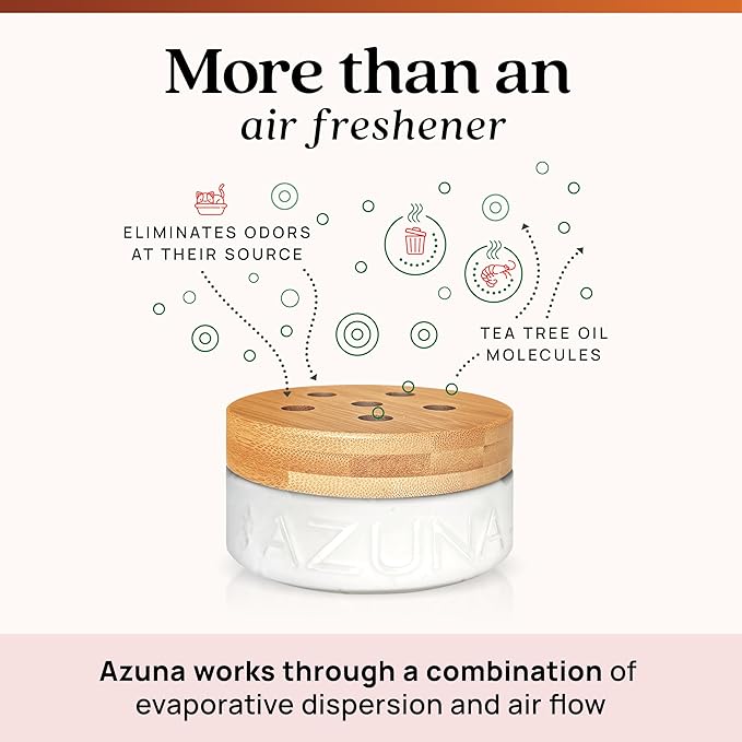 Azuna Air Freshener & Odor Eliminator for Strong Odor | 2 Room Kit Includes (2) Empty Luxe Glass Jar & 12oz Gel Refill with Tea Tree Essential Oil | Sandalwood Scent | Last 60-90 Days