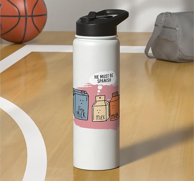 He Must Be Spanish I Milk Soy Milk Milk Carton Fun Soy Stainless Steel Insulated Water Bottle