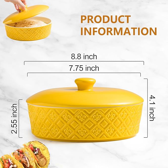 Ceramic Taco Holders Set of 2, Tortilla Warmer with Lid Oven Safe