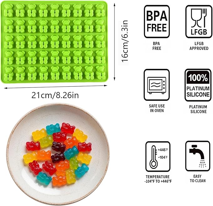 Gummy Candy Molds - 4Pcs Silicone Gummy Bear Molds With 2pcs Dropper,Non-stick and Bpa Free for Mini Candy Chocolate Gummies Baking