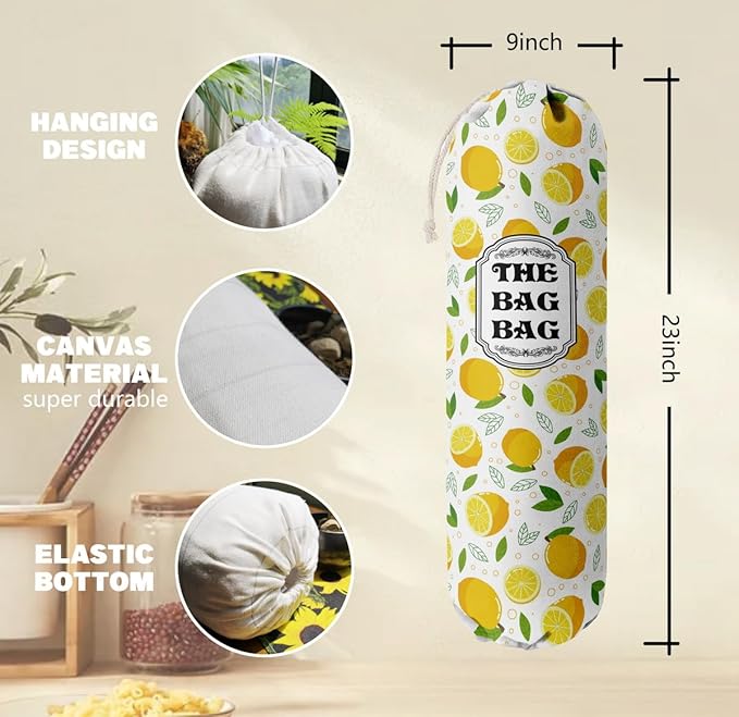 The Bag Grocery Holder, Lemon Organizer for Shopping Bags, Wall Mount Plastic Storage Container Dispenser, Kitchen Gifts for Women Family Friends Grandma Mom (C-2)