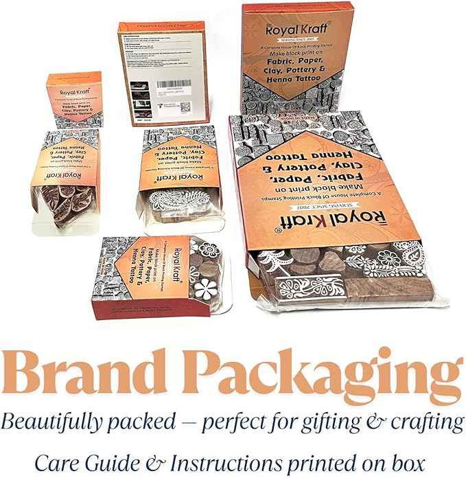 Royal Kraft Floral Wooden Block Printing Stamps (Set of 25) - DIY Henna Fabric Textile Paper Clay Pottery Blocks Bulk01_25F