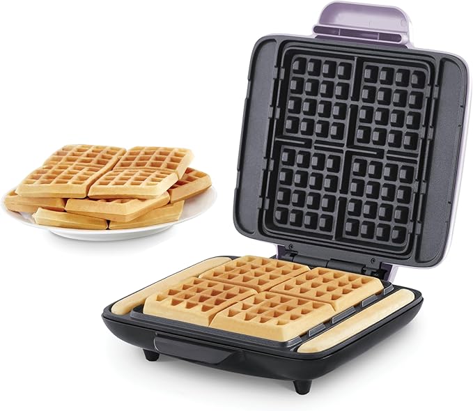 DASH No-Drip Waffle Maker - Four Waffle Molds, Nonstick Waffle Iron with Quick Heat-Up, Nonstick Surface - Perfect Waffle Maker for Kids and Families, Just Add Batter