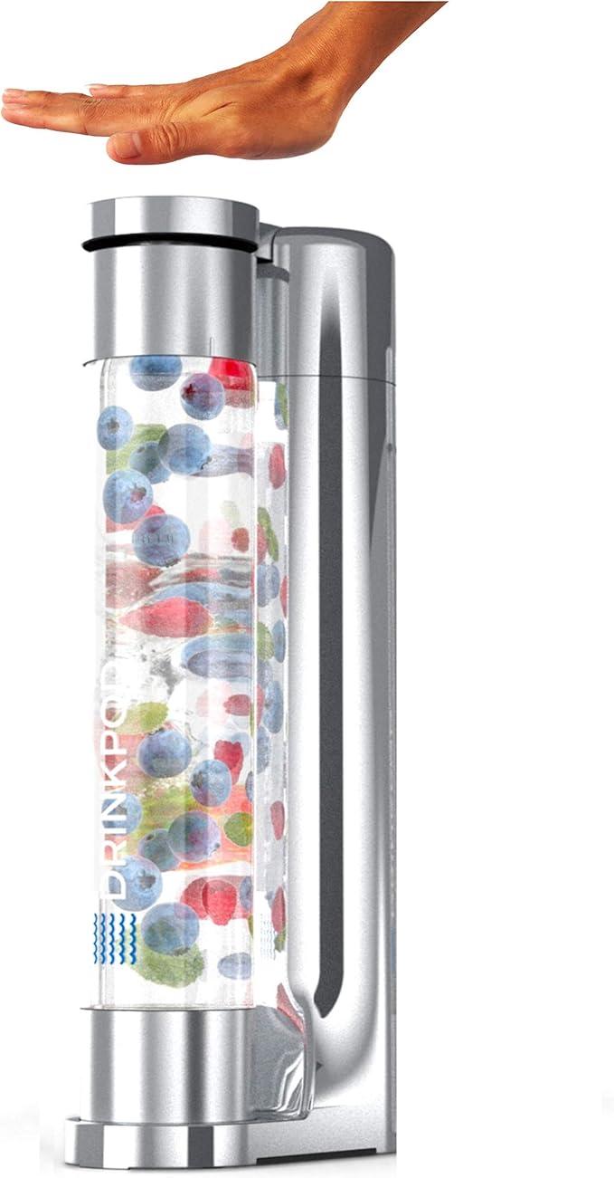 Fizzpod Sparkling Water Maker & Home Soda Carbonator Sparkling Water Machine For Home | Infuses Flavors while Carbonating Beverage Drinks(Chrome + 2 CO2)