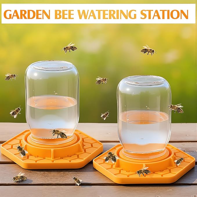 4 Pack Bee Feeder for Mason Jar Bee Watering Station Garden Silicone Sugar Water Feeder Beekeeping Drinking Equipment Tools with Mason Jars for Drinking Water (Ginger Yellow,Hexagon)