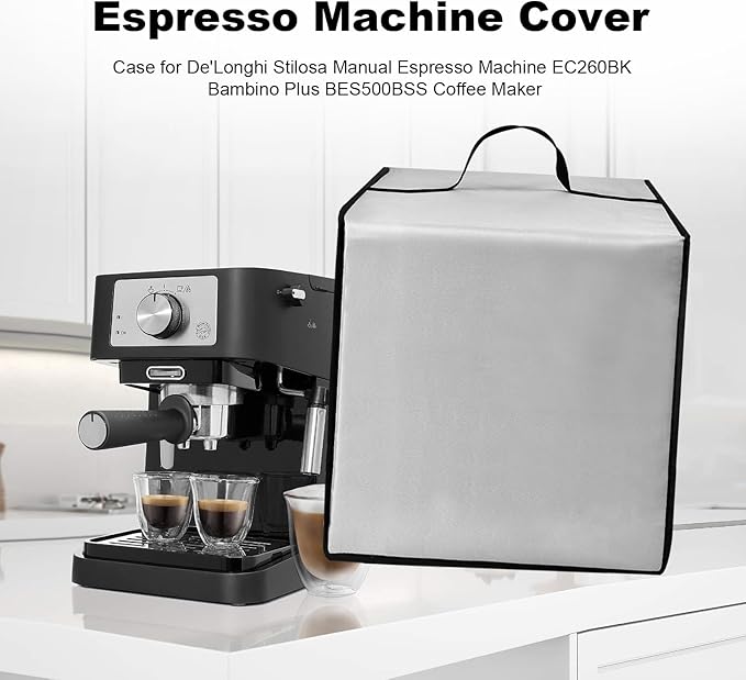 Dust Cover for Plus Espresso Machine BES500BSS Stainless Steel Dust Covers for De'Longhi Stilosa Manual Espresso Machine EC260BK Heavy Duty Waterproof Protective Cover Case (Silver)