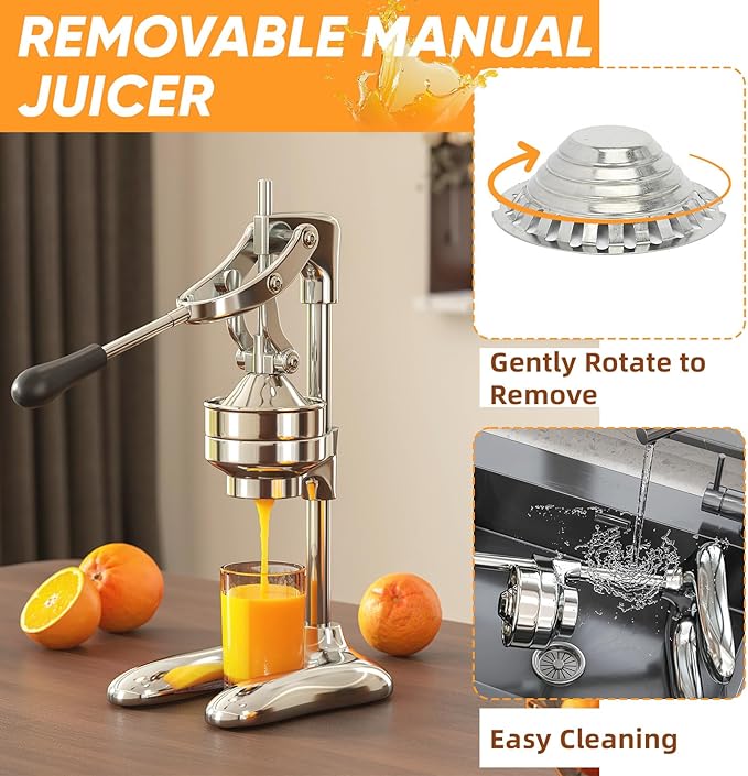 Nisorpa Manual Juicer Hand Press Commercial Citrus Juicer Machine Stainless Steel Fruit Squeezer Pomegranate Orange & Lemon Squeezer for Home Restaurant