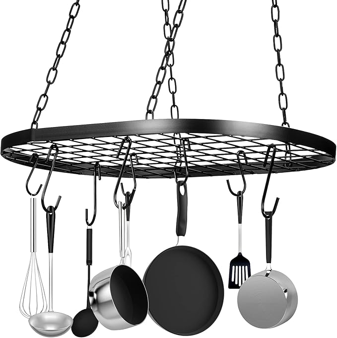 Patelai 20 Inch Pots and Pans Organizer Hanging Rack Pot and Pan Organizer with 20 S Hooks for Home, Restaurant, Kitchen Cookware, Utensils, Books, Household(Black)