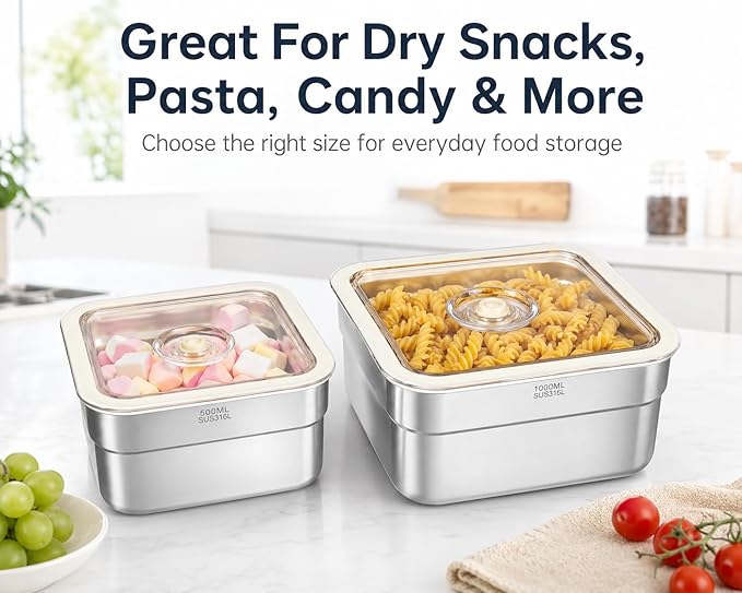 Vacuum Sealed Food Storage Container with Air Valve (1000ml)，Works With Handheld Vacuum Sealer Machine(Vacuum Sealer Not Included)