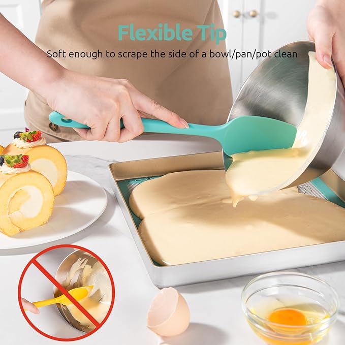 U-Taste 18/8 Stainless Steel Measuring Cups and Spoons (Set of 10, Multicolor), and 18/8 Stainless Steel 600ºF Heat Resistant 11.38in Flexible Non-Stick Spatula & Spoon Spatula (Aqua Sky)